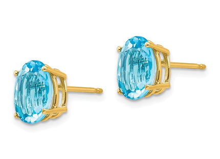 14K gold blue topaz oval earrings, alternate view