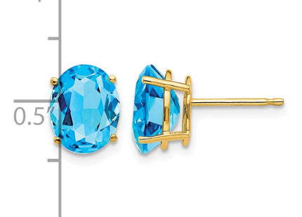 14K gold blue topaz oval earrings, further view