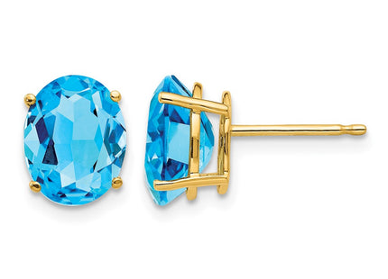 14K gold blue topaz oval earrings