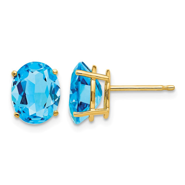 14k Oval Blue Topaz Earrings, 9 x 7mm
