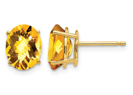 14K gold citrine oval earrings