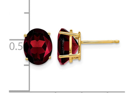 14K gold garnet oval earrings, further view