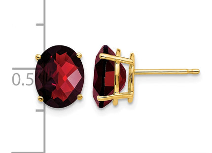 14K gold garnet oval earrings, further view