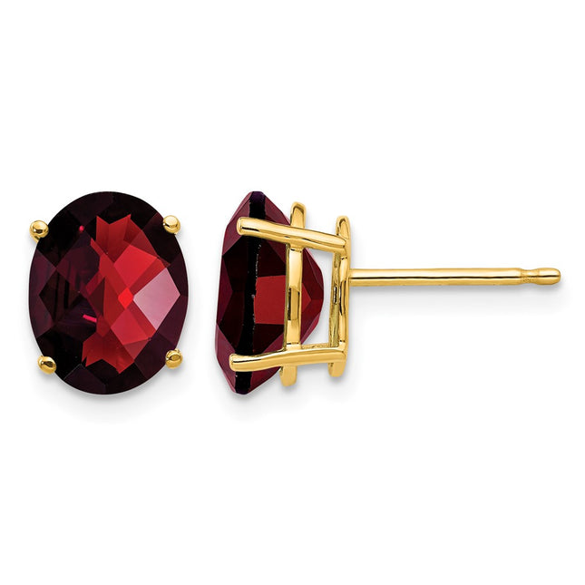 14k Oval Garnet Checker Earrings, 9 x 7mm