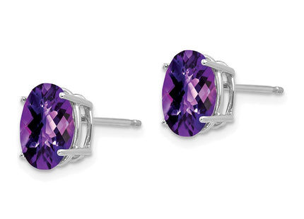 14K white gold amethyst oval earrings, alternate view