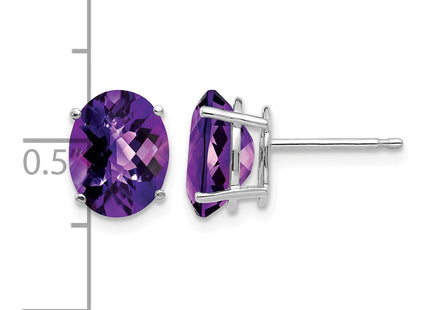 14K white gold amethyst oval earrings, further view