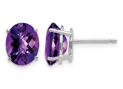 14K white gold amethyst oval earrings