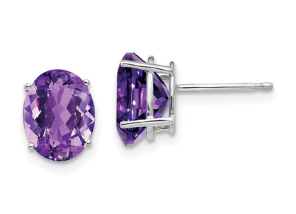 14k White Gold Oval Amethyst Earrings (Style XE89WAM)
