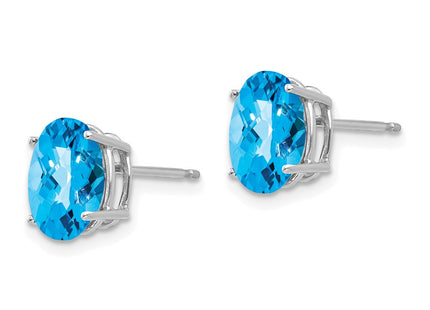 14K white gold blue topaz oval earrings, alternate view