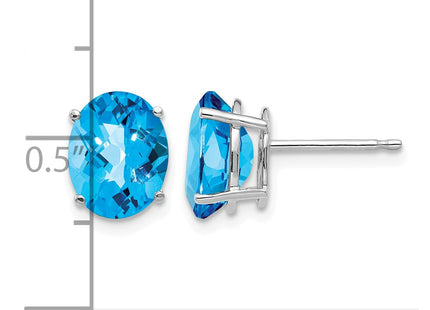 14K white gold blue topaz oval earrings, further view