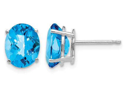 14K white gold blue topaz oval earrings