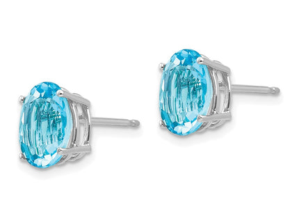 14K white gold blue topaz oval earrings, alternate view