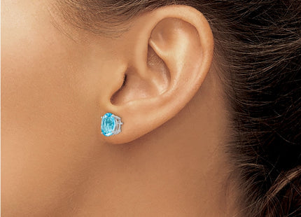 14K white gold blue topaz oval earrings, another view