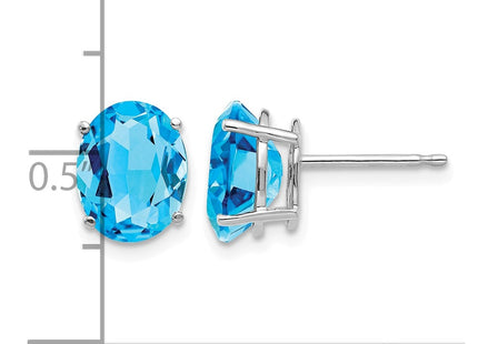 14K white gold blue topaz oval earrings, further view