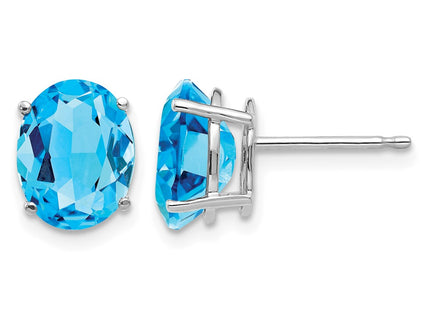 14K white gold blue topaz oval earrings