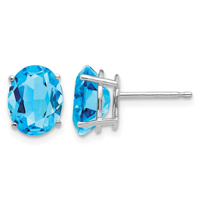 14k White Gold Oval Blue Topaz Earrings, 9 x 7mm