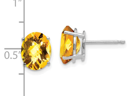 14k White Gold Oval Citrine Checker Earrings (Style XE89WCC)
