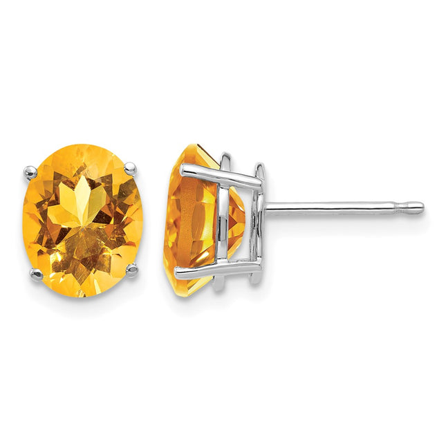 14k White Gold Oval Citrine Earrings, 9 x 7mm