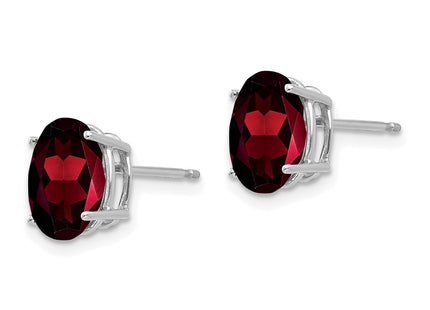 14K white gold garnet oval earrings, alternate view