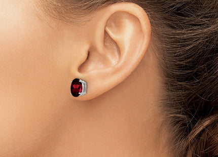 14K white gold garnet oval earrings, another view