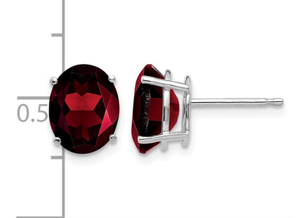 14K white gold garnet oval earrings, further view