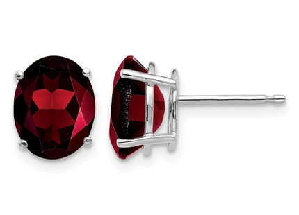 14K white gold garnet oval earrings