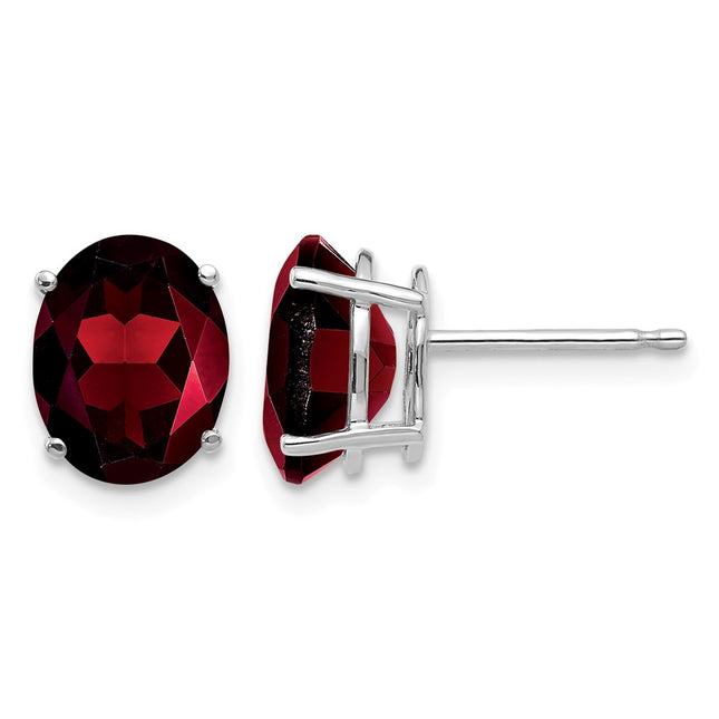 14k White Gold Oval Garnet Earrings, 9 x 7mm