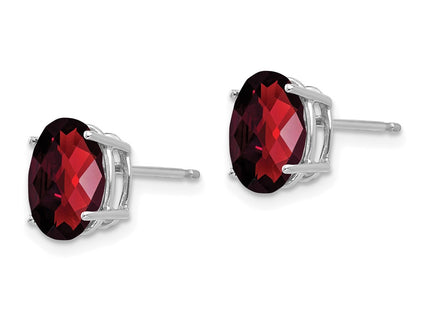 14K white gold garnet oval earrings, alternate view