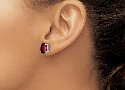 14K white gold garnet oval earrings, another view