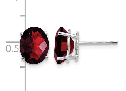14K white gold garnet oval earrings, further view