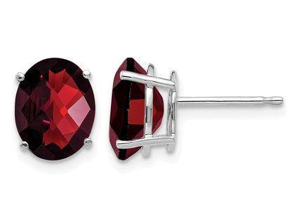 14K white gold garnet oval earrings