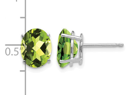 14K white gold peridot oval earrings, further view