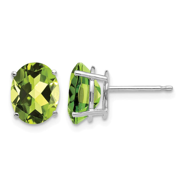 14k White Gold Oval Peridot Earrings, 9 x 7mm