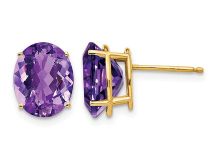 14K gold amethyst oval earrings