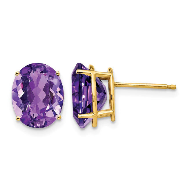 14k Oval Amethyst Earrings, 10 x 8mm