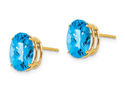 14K gold blue topaz oval earrings, alternate view