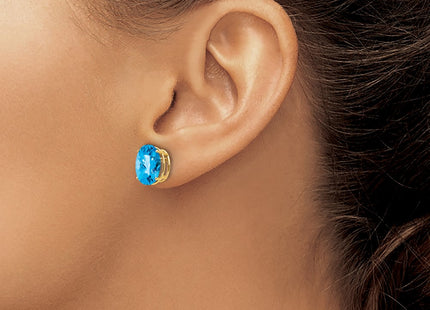 14K gold blue topaz oval earrings, another view