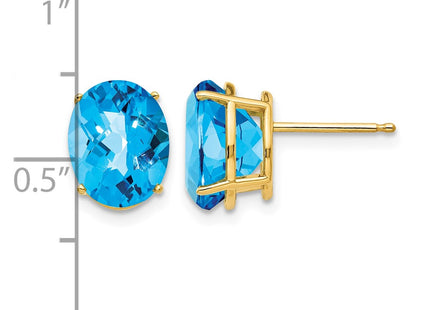 14K gold blue topaz oval earrings, further view
