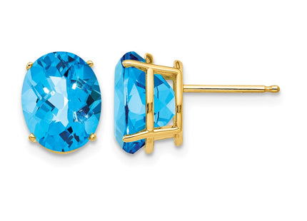 14K gold blue topaz oval earrings