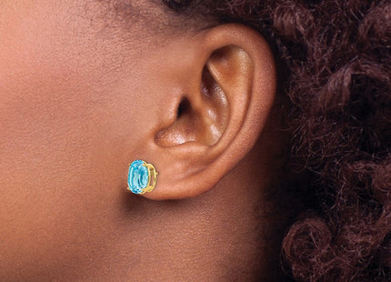 14K gold blue topaz oval earrings, further view