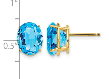 14K gold blue topaz oval earrings, another view