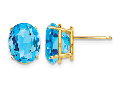 14K gold blue topaz oval earrings