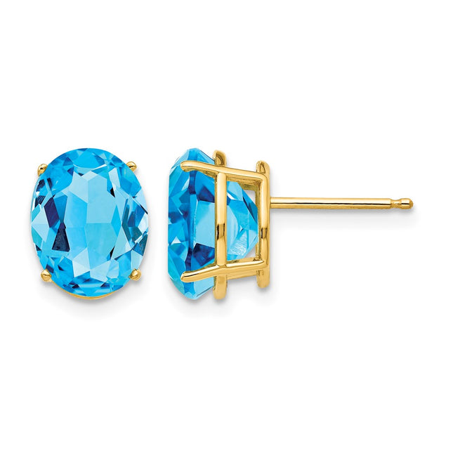 14k Oval Blue Topaz Earrings, 10 x 8mm