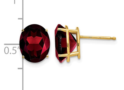 14K gold garnet oval earrings, further view