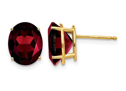 14K gold garnet oval earrings