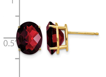 14K gold garnet oval earrings, further view
