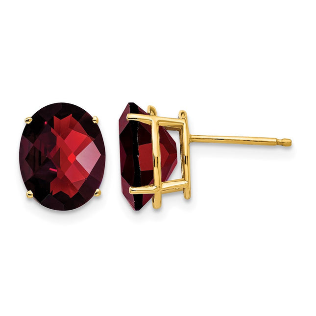 14k Oval Garnet Checker Earrings, 10 x 8mm