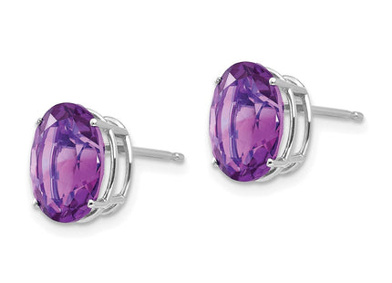 14K white gold amethyst oval earrings, alternate view