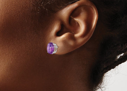 14K white gold amethyst oval earrings, another view