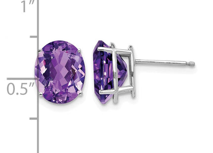 14K white gold amethyst oval earrings, further view